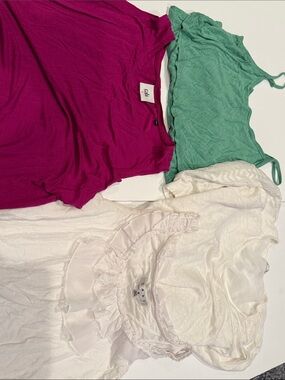 CAbi Women's Top set of 4 in Green, Purple, and White size small